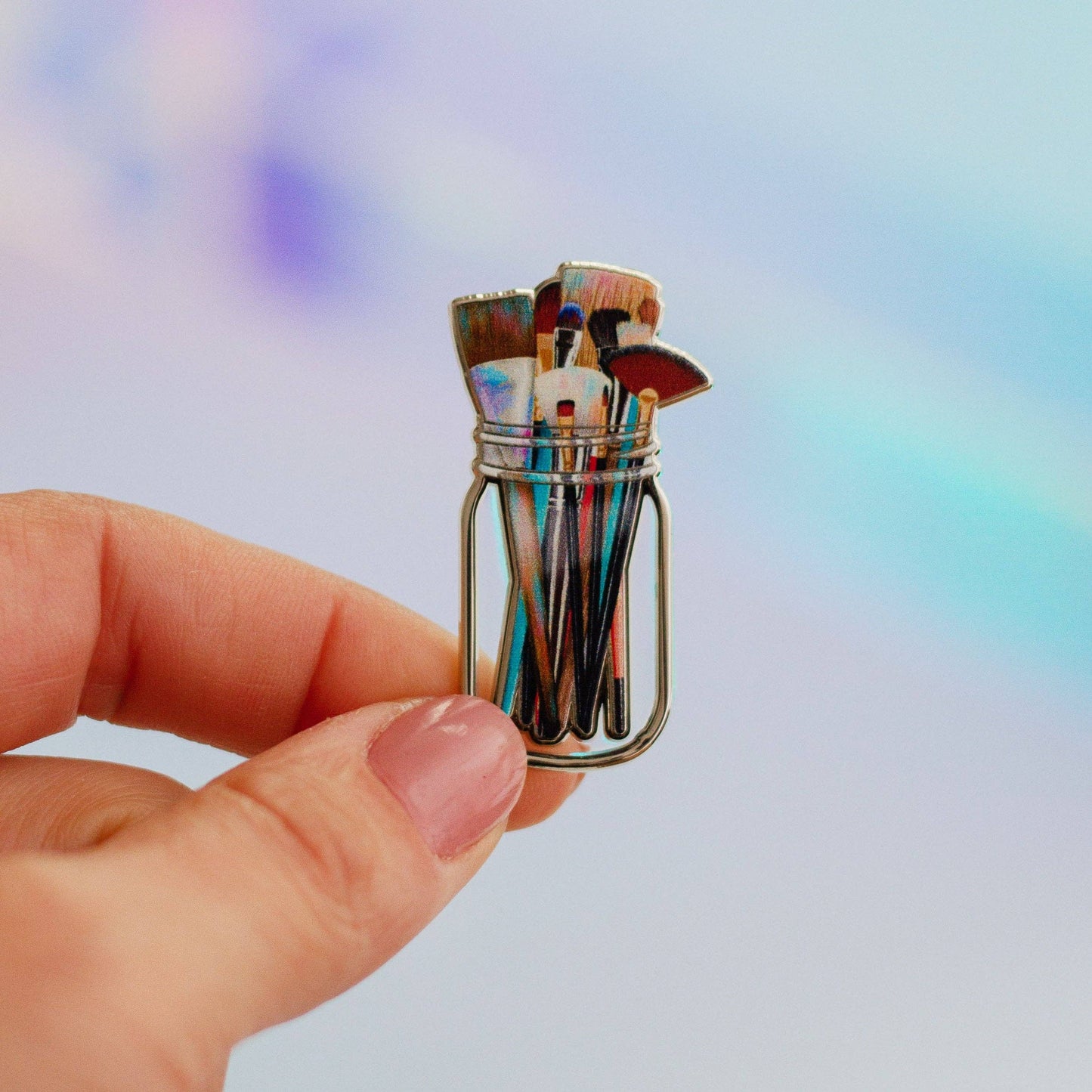 Paint Brushes in Clear Jar Enamel Pin