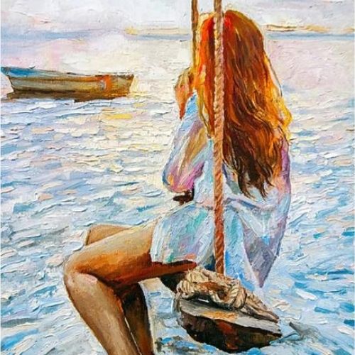 Girl On A Swing Mint Decoupage Paper