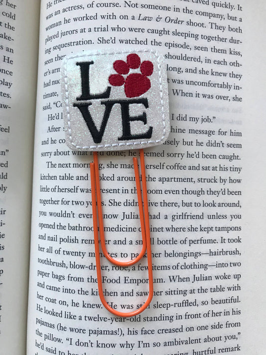 Big paper clip book marks - Love/ Dog Paw