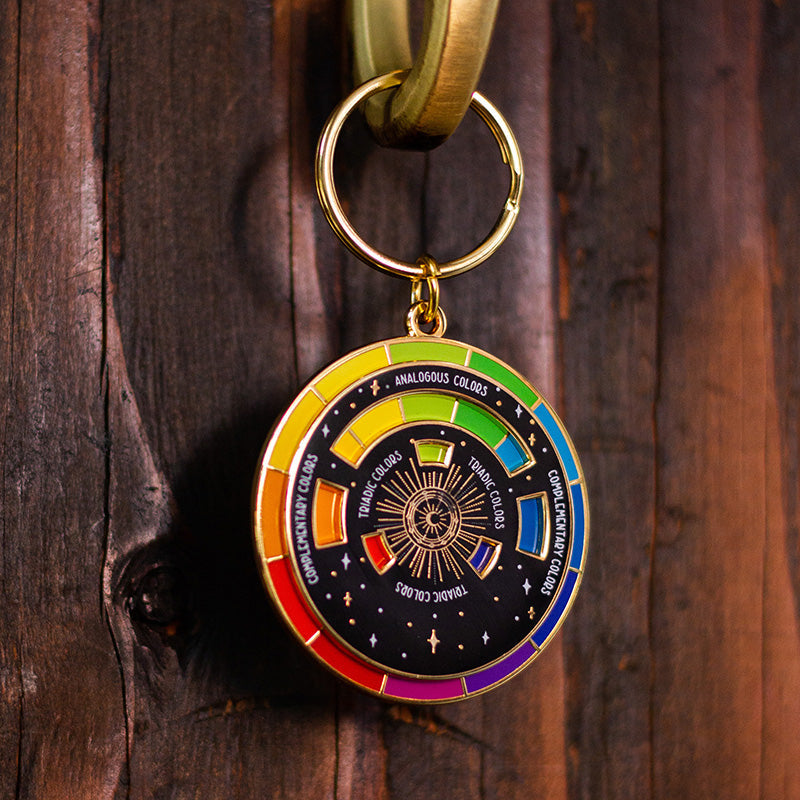 The Original Color Wheel© Interactive Spinner Enamel Keychain (Black/Gold) Boxed