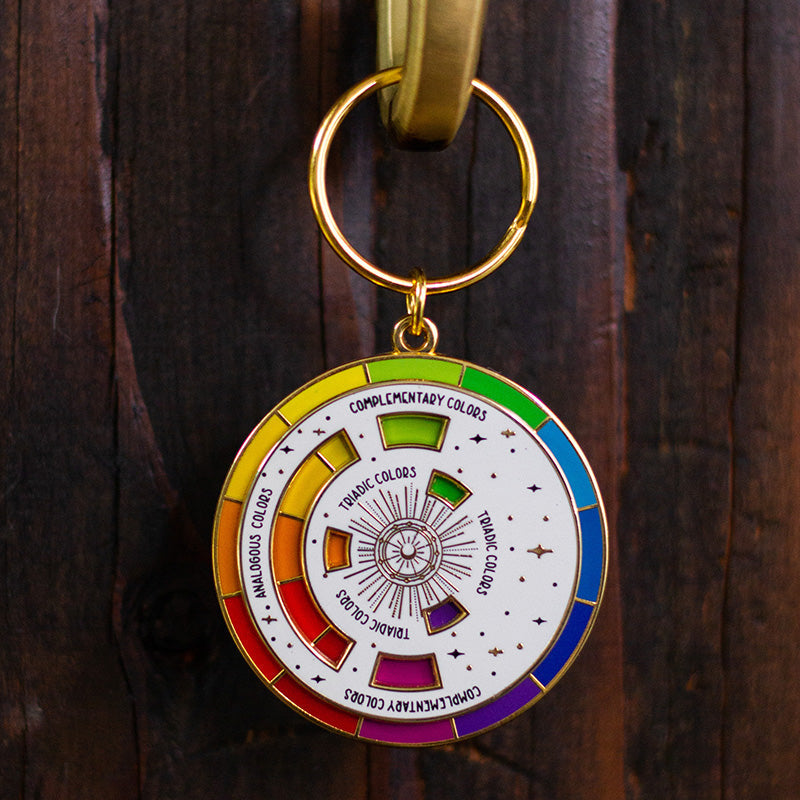 The Original Color Wheel© Interactive Spinner Enamel Keychain (White/Gold) Boxed