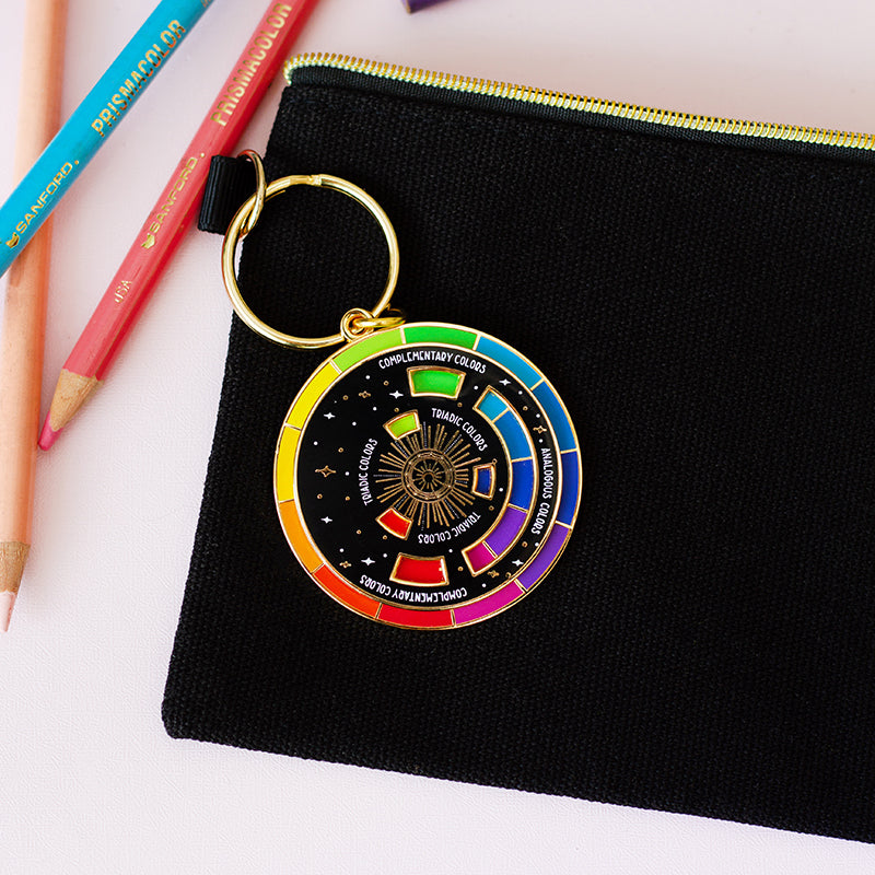 The Original Color Wheel© Interactive Spinner Enamel Keychain (Black/Gold) Boxed